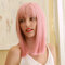 18 Inch Pink Medium Long Straight Hair Bangs Natural Vertical Heat Resistant Fiber Wig - Pink