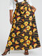 Floral Geometric Print Knotted Pocket Loose Long Skirt - Yellow#2