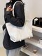 Women Vintage PU Leather Weave Large Capacity Shoulder Bag Handbag Tote - White