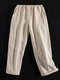 Vintage Patch Elastic Waist Cotton Plus Size Pants - Apricot