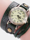 Vintage Cowhide Nicked Women Watch Roman Numeral Leather Circle Wrist Watch - Green