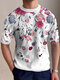 قميص رجالي بياقة دائرية وأكمام قصيرة مطبوع عليه أزهار - زهري