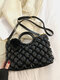 Women Faux Leather Casual Lattice Pattern Solid Color Crossbody Bag Handbag - Black