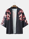 Mens Japanese Style Floral Koi Print Street Open Front Kimono - Black