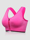 Plus Size Front Zipper Wireless Shockproof Full Cup Removable Pad Sports Bras - Rose
