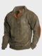 Mens Two Tone Patchwork Stand Collar Corduroy Pullover Sweatshirts Winter - Army Green
