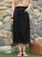 Women Solid Slit Hem Pocket Button Deco Skirt - Black