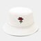 Women & Men Cotton Rosette Embroidery Bucket Hat - White