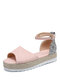 Large Size Women Peep Toe Buckle Strap Espadrille Platform Sandals - Pink
