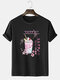 Mens Cherry Blossoms Drink Printed Cotton Short Sleeve T-Shirts - Black