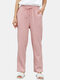 Women Cotton Linen Solid Color Thin Comfortable Home Drawstring Pants - Pink