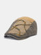 Men Polyester Cotton Striped Color Contrast Patchwork Braided Rope Decoration Casual Warmth Forward Hat Beret Flat Cap - Khaki