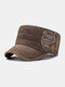 Men Cotton Letters And Five-pointed Star Pattern Embroidery Patch Casual Military Cap Flat Caps - Brown
