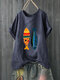 Cartoon Fish Printed Short Sleeve O-Neck T-shirt - Grey