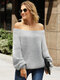 Solid Off-shoulder Pullover Long Sleeve Women Sweater - Gray