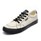 Men Breathable Canvas Comfy Lace Up Casual Trainers - Black White