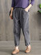 Solid Color Elastic Waist Pocket Corduroy Pants For Women - Grey