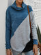 Casual Patch Turtleneck Long Sleeve T-shirt For Womens - Blue