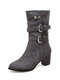 Women Large Size Pointed Toe Elegant Chunky Heel Mid-Calf Boots - Grey