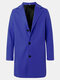 Mens Solid Color Single-Breasted Casual Loose Fit Mid-Length Overcoat - Blue