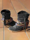 Botas femininas de tamanho grande retrô étnico trançado à mão Banda botas de caubói de salto grosso - Preto