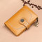 Trifold Women Oil Wax Genuine Leather 12 Card Slot Short Wallet Vintage Coin Purse - Yellow