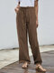 Solid Color Elastic Waist Drawstring Casual Pants - Brown