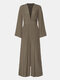 Сплошной цвет с длинным рукавом и широкими штанинами Комбинезон для Женское - Хаки