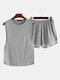 Men Plus Size Loose Pajamas Set Side Open Tank Tops Thin Breathable Boxer Shorts Plain Loungewear - Gray