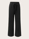 Plus Size Solid Color Elastic Waist Knotted Wide-leg Pants - Black