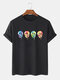 Herren-T-Shirts mit Rundhalsausschnitt, kurzärmelig, Ombre-Tropfen-Lächeln-Gesichts-Print - Schwarz
