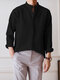 Men Stand-up Collar Silky Solid Color Shirt - Black