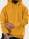 Mens Solid Corduroy Kangaroo Pocket Casual Drawstring Hoodies - Yellow