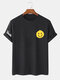 Mens Smile Letter Print Crew Neck Casual Short Sleeve T-Shirts Winter - Black