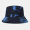 Men Double-sided Tie-dye Cotton Outdoor Sunscreen Sun Hat Bucket Hat - Blue