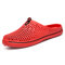 Men Breathable Hollow Out Slip On Flat Beach Slippers - Red