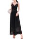 Women's Slip Dress Lace Hollow Out Midi Dress - Black