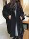 Solid Color Lapel Long Sleeve Casual Coat For Women - Black