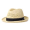 Men Women Summer Straw Knited Sunscreen Jazz Cap Outdoor Casual Travel Sea Hat - Beige