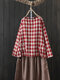 Casual Plaid O-neck Long Sleeve Plus Size Blouse - Red