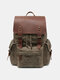 Men Retro Large Capacity Waterproof Canvas Genuine Leather Cowhide Backpack - Green