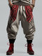 Pantalon ample à taille avec cordon de serrage pour hommes, imprimé tribal ethnique, patchwork - gris