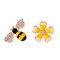 Cute Flower Honeybees Asymmetric Earrings Enamel Rhinestone Piercing Stud Earrings for Women - Rose Gold