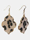 Vintage Baroque Alloy PU Leather Geometric-shape Argyle Floral Printing Earrings - #13