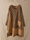 Corduroy Polka Dot Patchwork Irregular Plus Size Vintage Dress - Brown