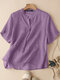 Solid Short Sleeve Stand Collar Casual Blouse For Women - Purple