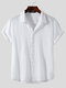 Plus Size Mens Cotton Solid Concealed Placket Plain Casual Short Sleeve Shirts - White