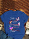 Butterflies Print O-neck Plus Size T-shirt for Women - Blue