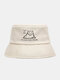 Collrown Unisex Cotton Cloth Lovely Cat Letter Print Casual Ourdoor Sunshade Foldable Flat Caps Bucket Hats - White