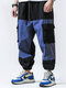 Mens Color Block Patchwork Drawstring Waist Cargo Pants - Blue